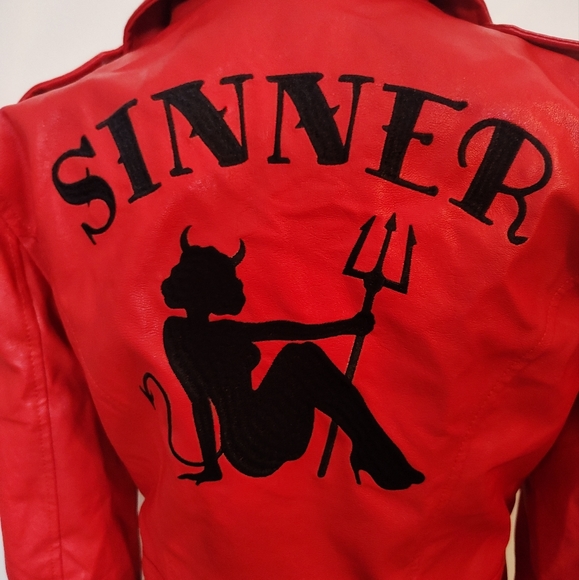 💔SOLD💔 Current Mood Born Sinner Moto Jacket - Red - Size S - Picture 4 of 13